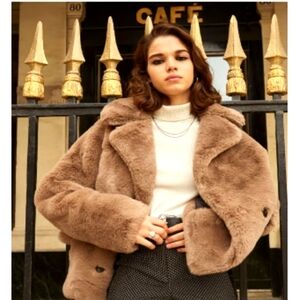NWOT The Kooples cropped faux fur coat